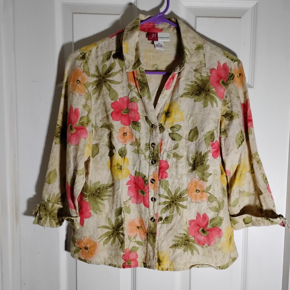 Linen Floral Button Up Shirt JM Collection